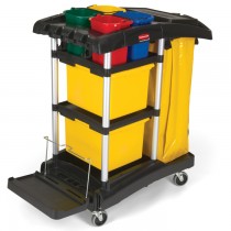 Rubbermaid 9T74 Janitor Microfiber Cart with Color-Coded Pails - Black 